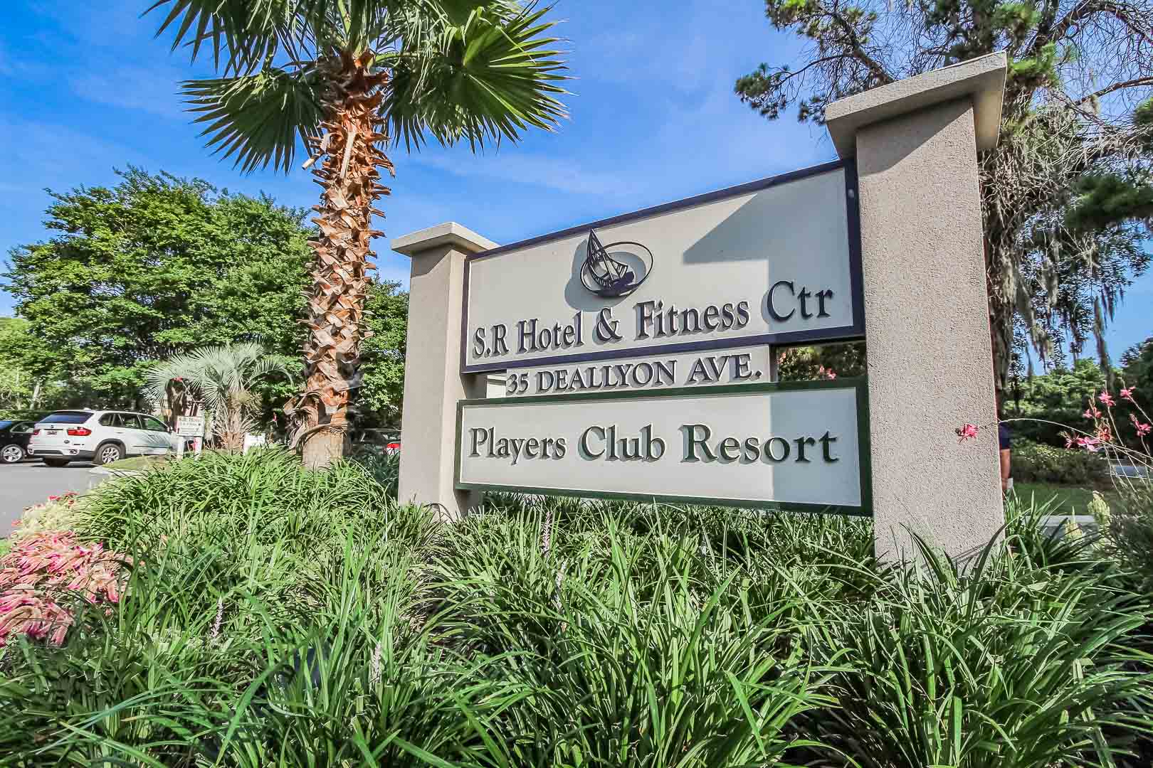 A welcoming resort signage at VRI's Players Club Resort in Hilton Head Island, South Carolina.